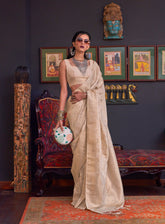 Cream  katan habutai silk handloom weaving saree | Silk Saree | Floral Saree